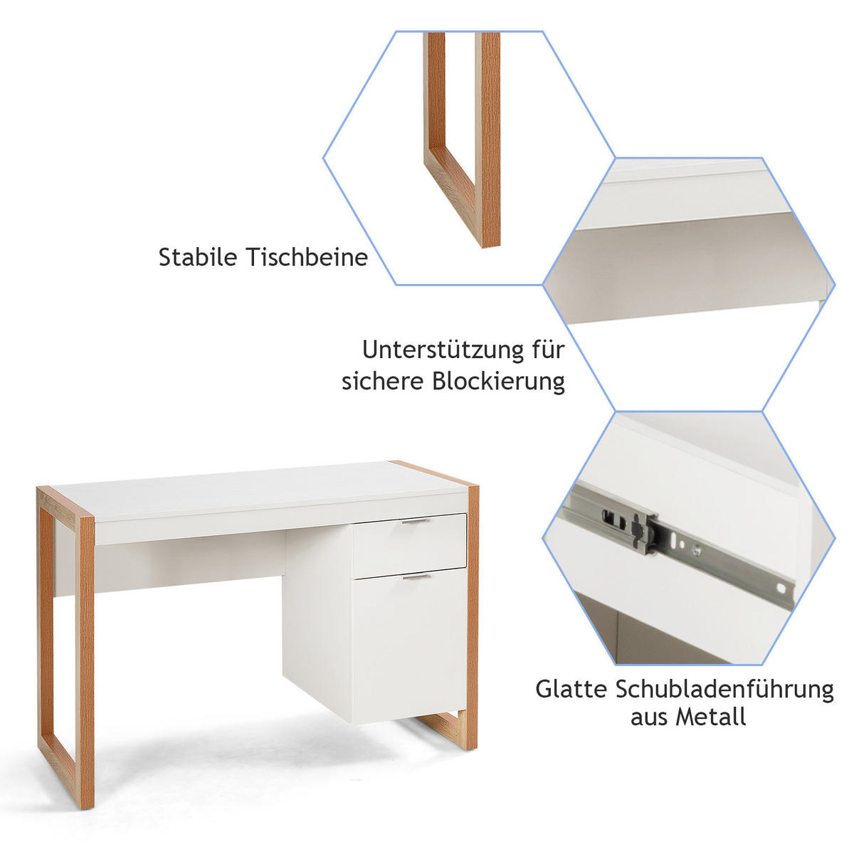 SCHREIBTISCH Weiß - Weiß, Holz (50/112/75cm) - COSTWAY