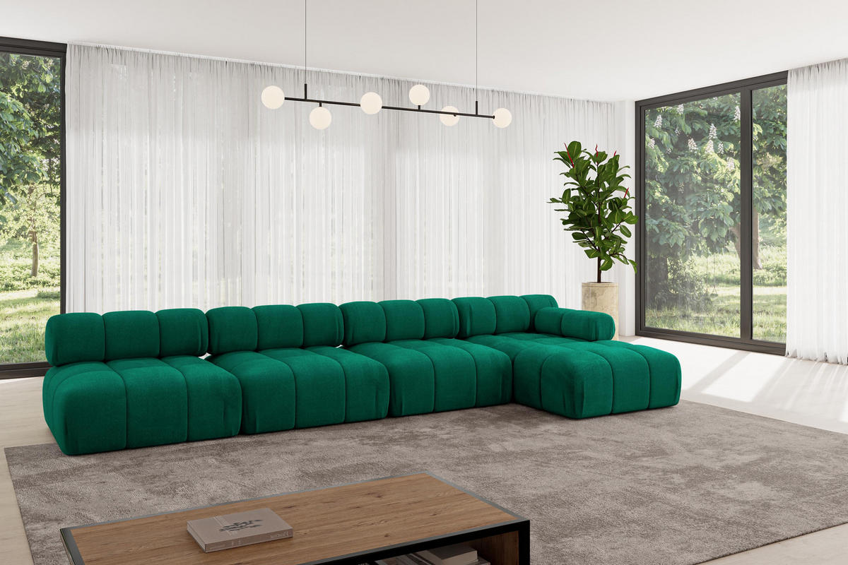 ECKSOFA modulares Sofa Razon-L3 - 380x160x70 cm Dunkelgrün Velours - Dunkelgrün, Holzwerkstoff/Textil (380/160cm) - ALTDECOR