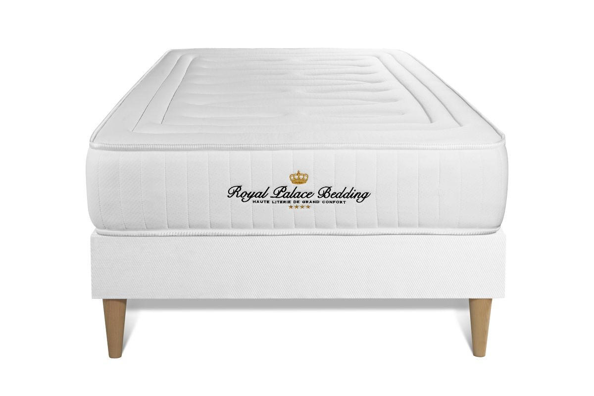 BETT Nottingham Memory-Schaum 90 x 200 cm h3 - Kit Bettgestell Weiß - Beige/Weiß, Karton/Holz (90/200cm) - ROYAL PALACE BEDDING