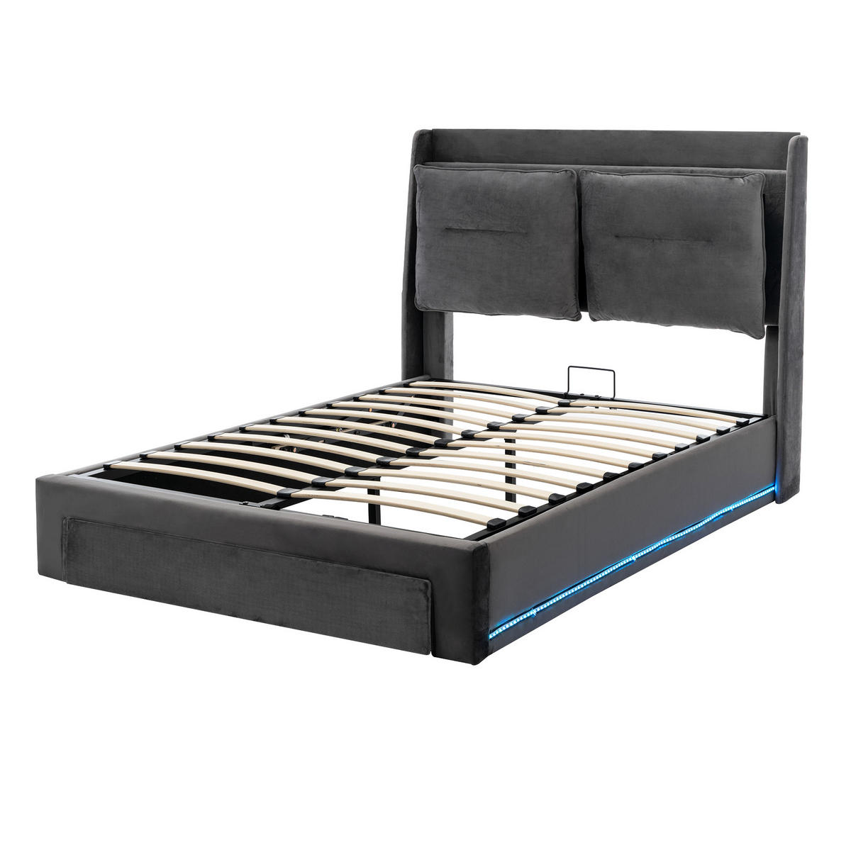 POLSTERBETT 140/190 cm Dunkelgrau mit hydraulischem Bettkasten und LED-Beleuchtung - Dunkelgrau, Textil (140/190cm) - OKWISH