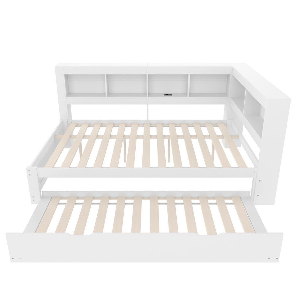 BETT 140/200 cm in Weiß – inkl. Lattenrost, ausziehbares Rollbett & 2 Schubladen - Weiß, Holz (140/200cm) - BEAOK