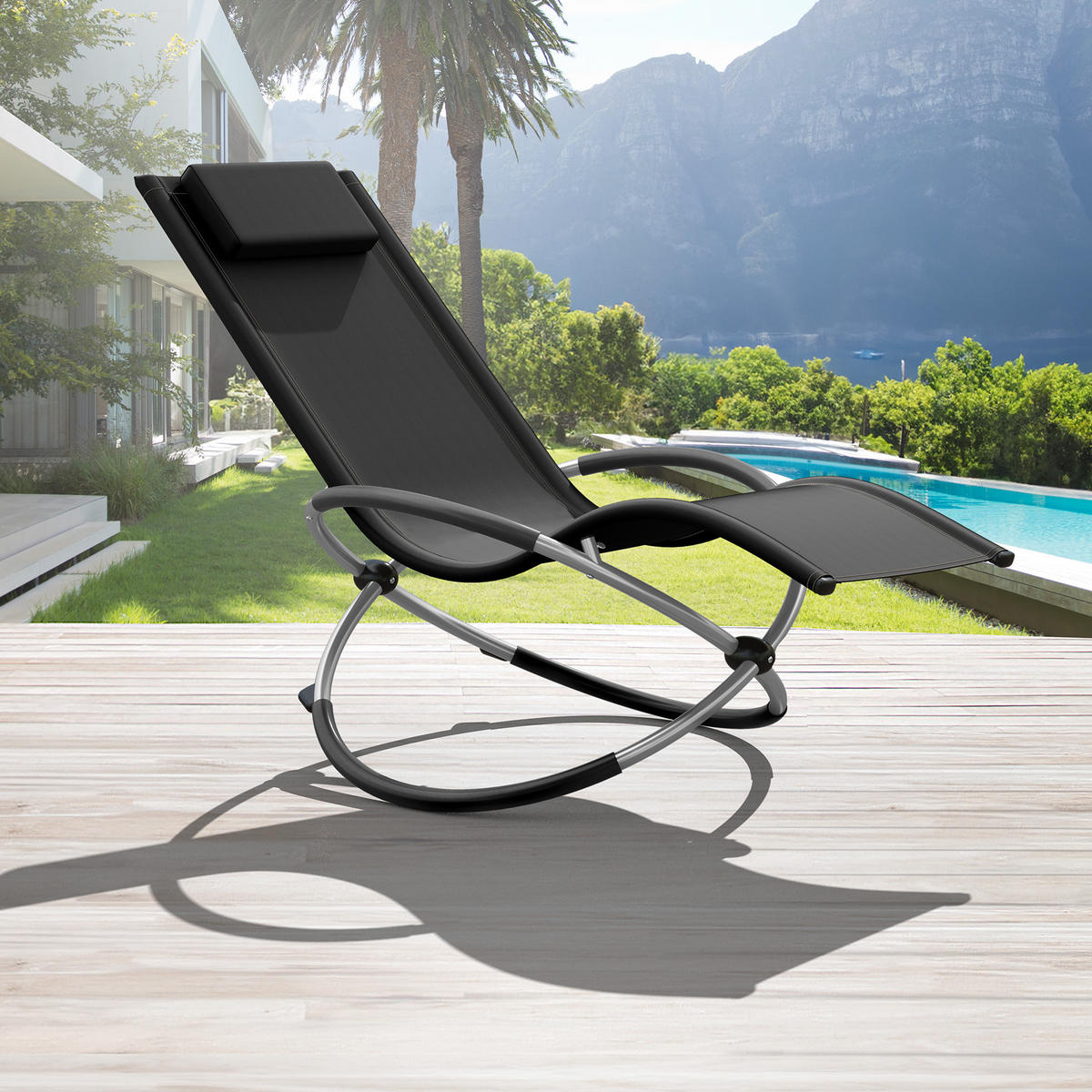 SONNENLIEGE Paulina,150 x 73 x 93 cm,schwarz - Schwarz, Metall (73/93/150cm) - tectake