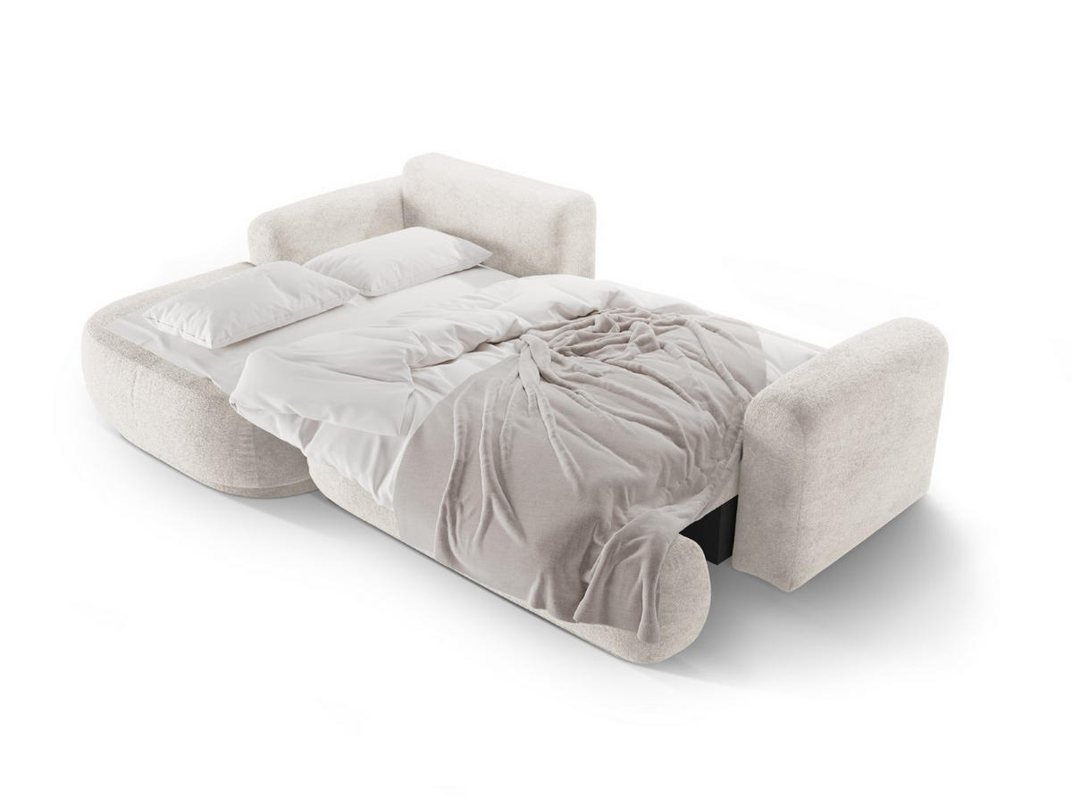 SCHLAFSOFA modular mit Bettkasten links Ella aus strukturiertem Stoff beige 5 Sitzplätze - Beige, Textil (174/271cm) - Micadoni