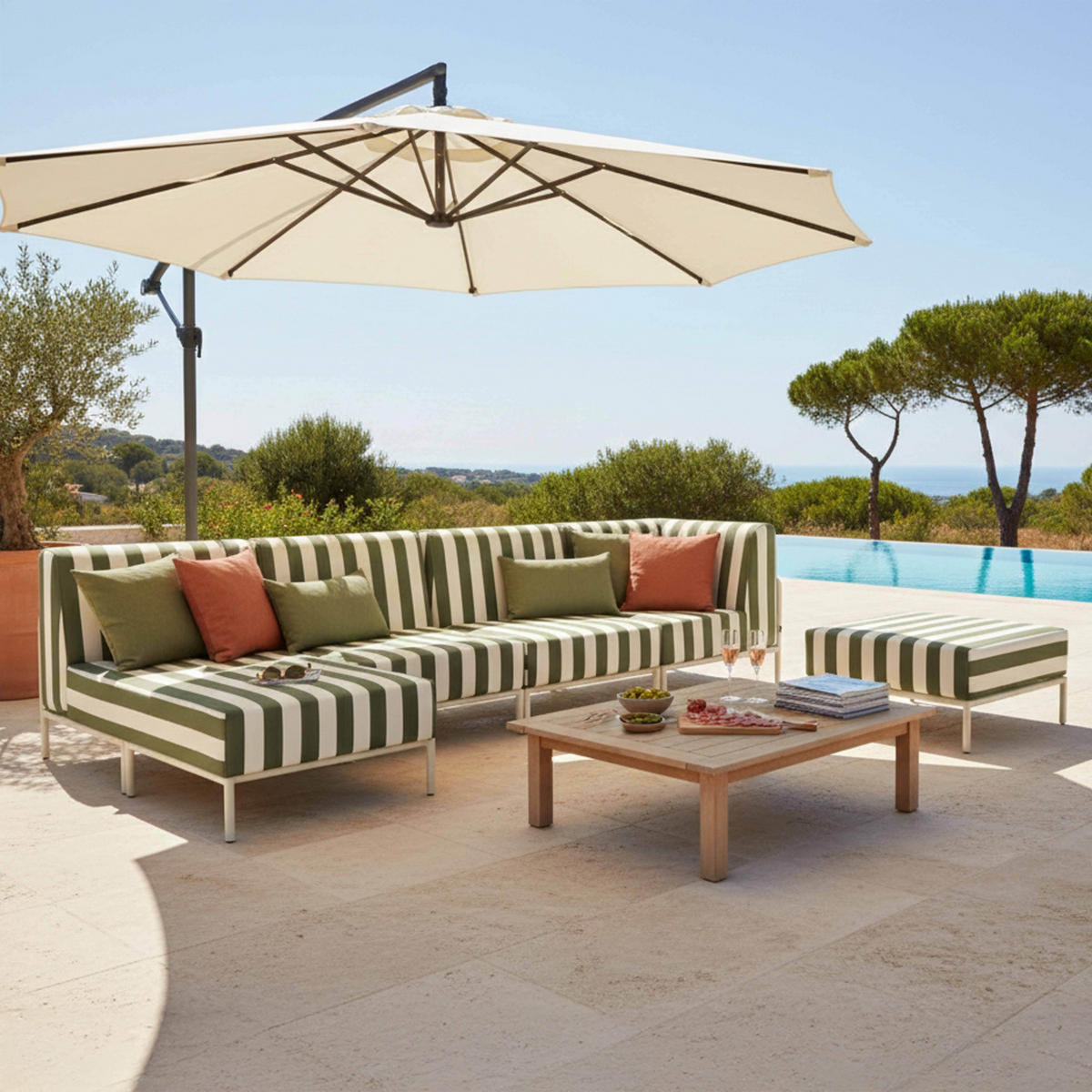 GARTENSOFA mit 5 Sitzplätzen, Khakigrün - Grün, Textil - Oviala