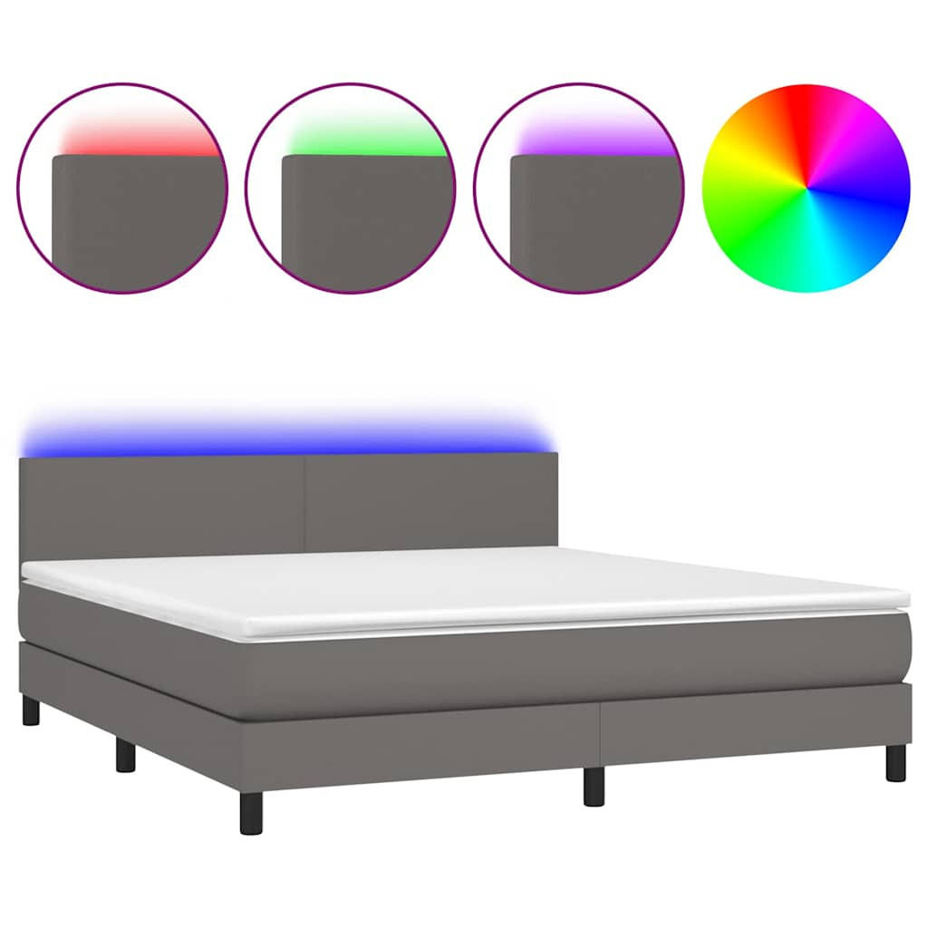 BOXSPRINGBETT 160/200 Cm Grau Kunstleder - Grau, Leder (160/203cm) - vidaXL