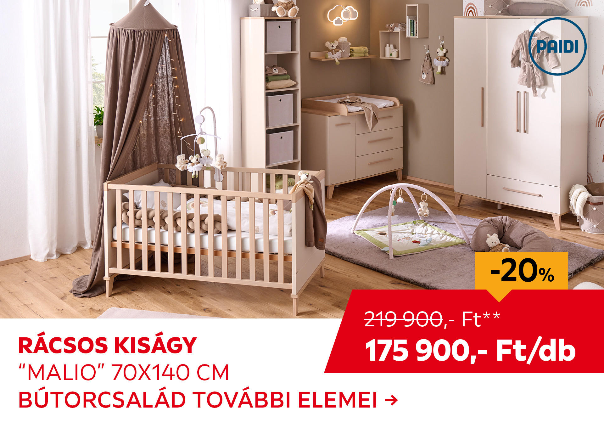 RÁCSOS KISÁGY "MALIO" 70X140 CM Kiemelt termék 219900 Ft.- helyett 175900 Ft.-