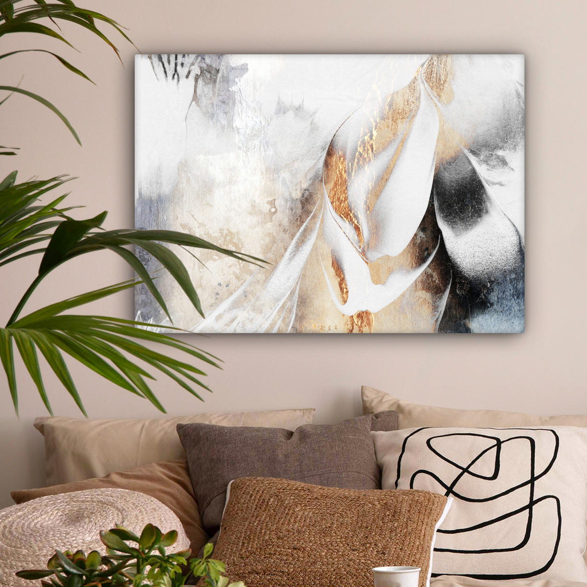 LEINWANDBILD Luxus - Abstrakt - Gold - Weiß Wandbilder 80x60 cm - Goldfarben, Textil (80/60cm) - MuchoWow