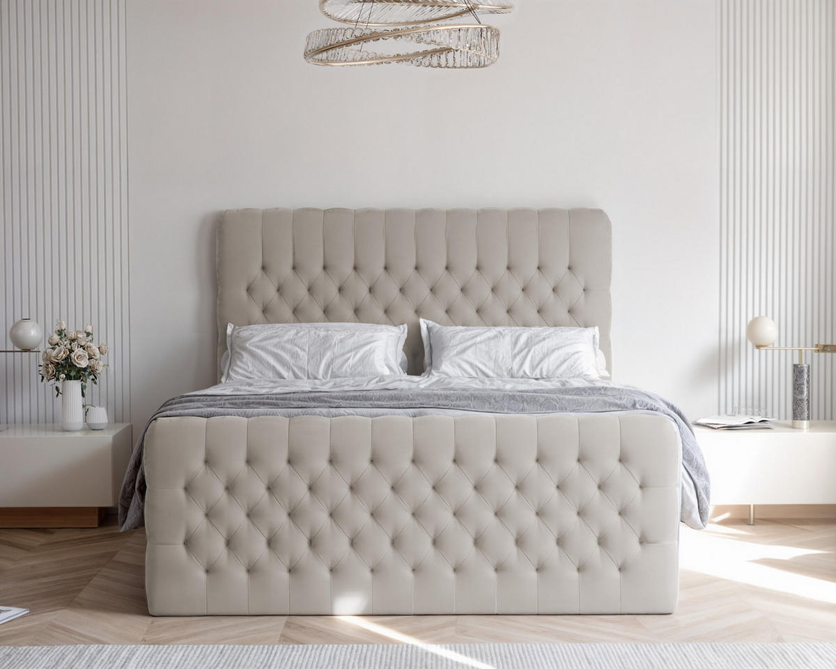 BOXBETT 200x200 cm mit Topper - Beige, Holzwerkstoff/Textil (200/200cm) - Idohome