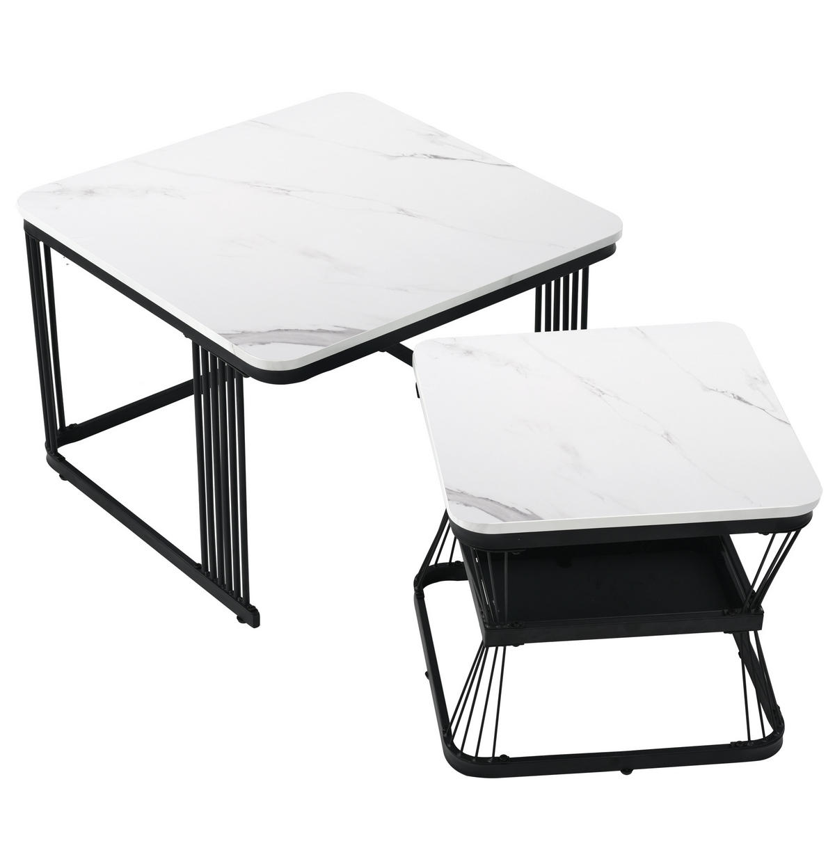 COUCHTISCH-SET 65/65/45 und 45/45/39,5 cm aus MDF mit Marmoroptik, 2-teilig und platzsparend, Weiß/Schwarz - Weiß, Holzwerkstoff (65/65/45cm) - Redom