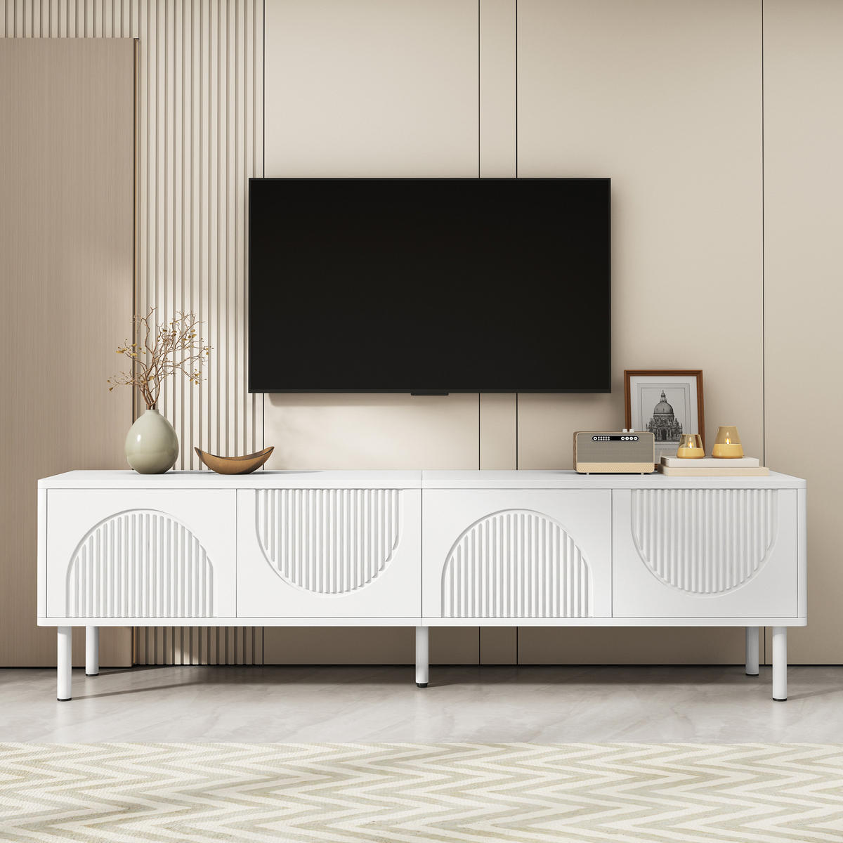 TV-ELEMENT 180/40/52 cm Weiß mit Stauraum und 4 Türen - Weiß, Holz (180/52/40cm) - Oxeza