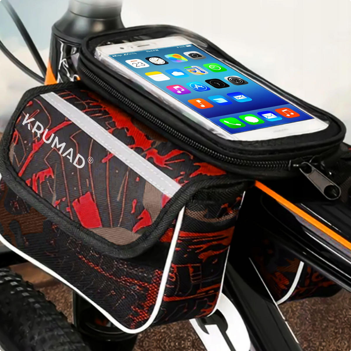 FAHRRADRAHMENTASCHE Wasserdicht Touchscreen Fenster Handyhalterung - Schwarz, Textil (5/13/17cm) - KRUMAD