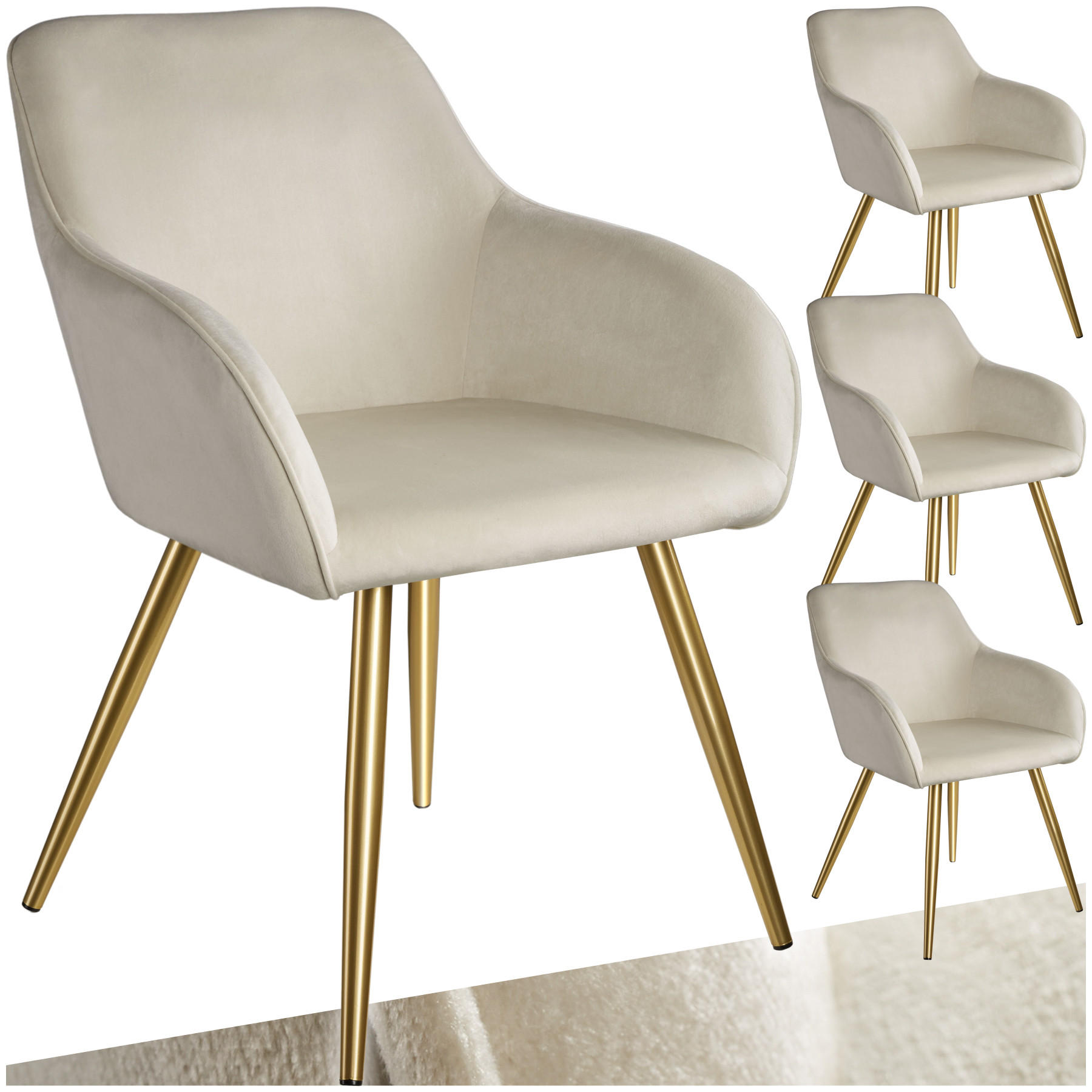 ESSZIMMERSTUHL 4er Set Marilyn 58 x 62 x 82 cm creme/gold - Goldfarben/Creme, Textil (58/82/62cm) - tectake