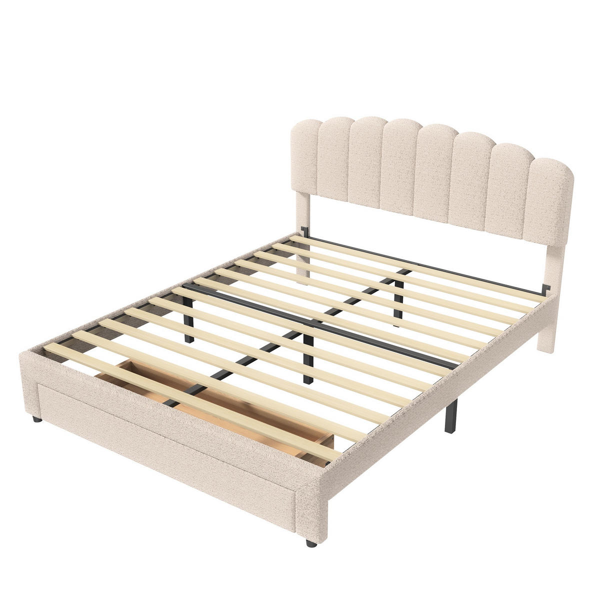 POLSTERBETT 140/200cm, mit Schubladen, USB-A/C Ladefunktion, Lattenrost aus Holz, sherpa gepolstertes Bett, Beige - Beige, Holzwerkstoff (140/200cm) - Brevoria