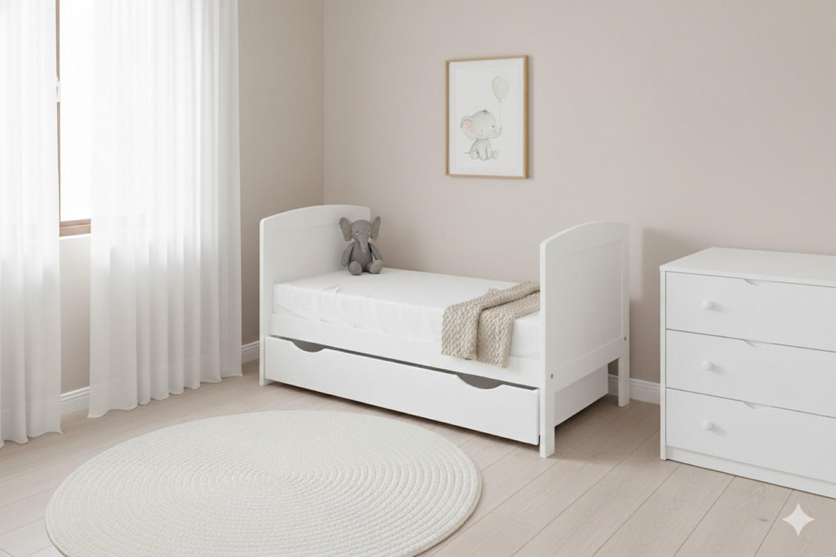 BABYBETT Småland mit Matratze und Schublade - Weiß, Holzwerkstoff (60/120cm) - kiki design