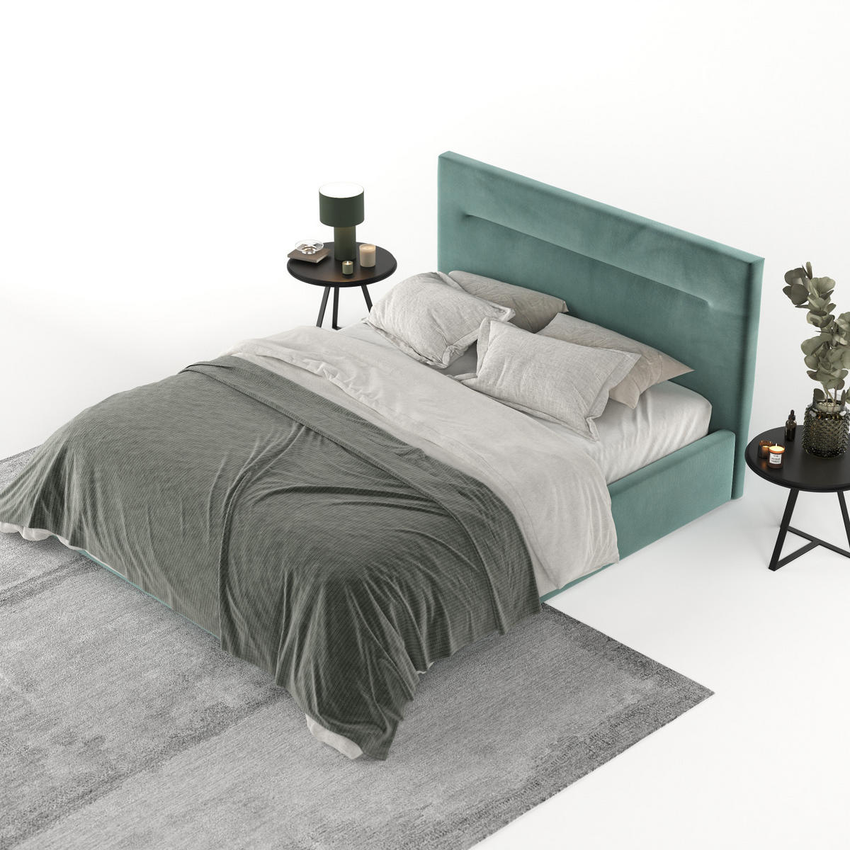 POLSTERBETT Liline 140/200 cm Türkis im Kronos Stoff - Türkis/Schwarz, Holz/Holzwerkstoff (140/200cm) - AltaBeds