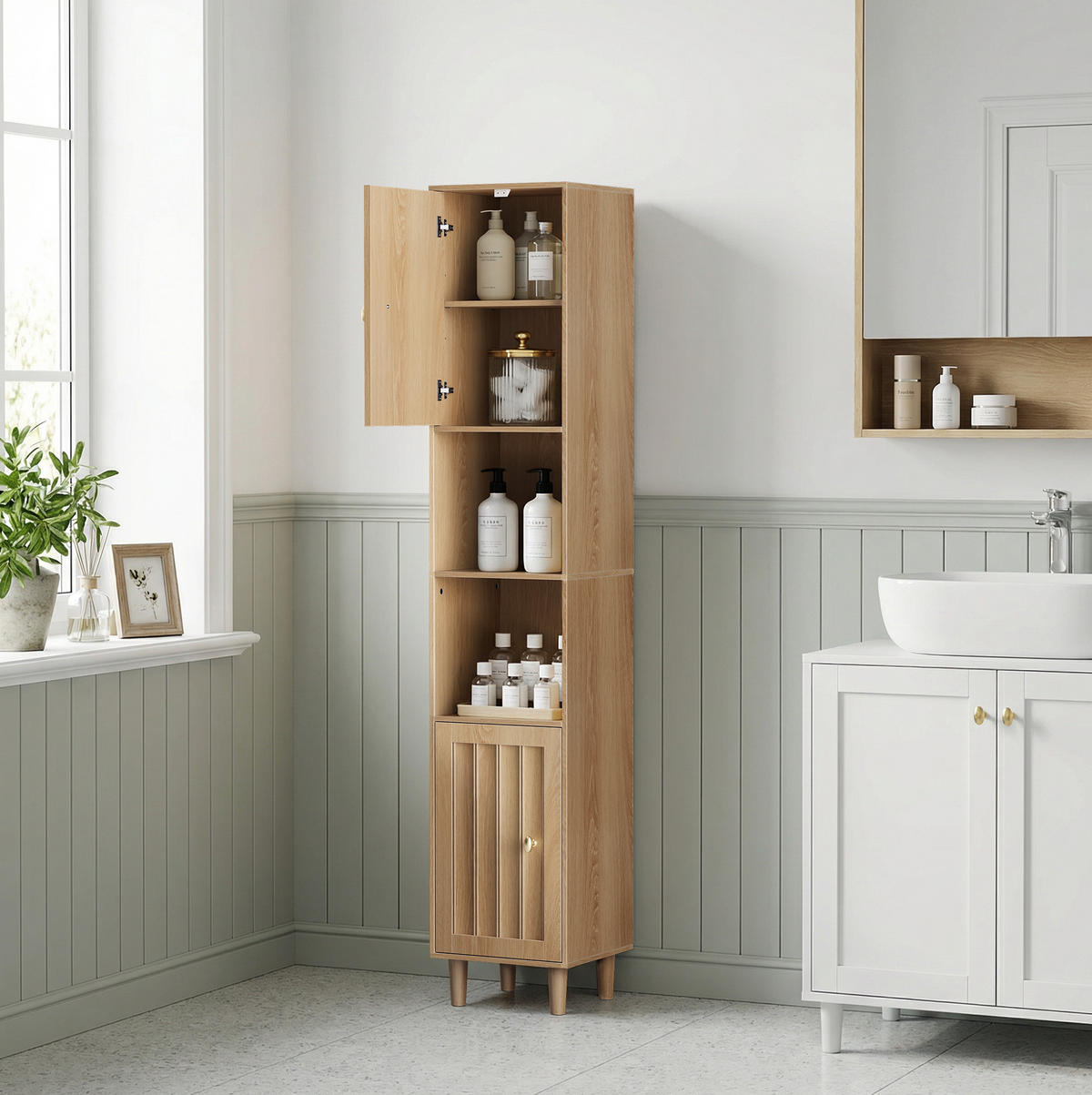 HOCHSCHRANK für Badezimmer 32 x 30 x 169 cm Eiche Optik - Eichefarben, Holzwerkstoff (30/169/32cm) - Beauniv