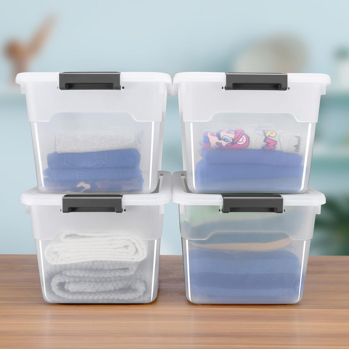 AUFBEWAHRUNGSBOX mit Deckel 45L semitransparent (4er-Set) - Weiß, Kunststoff (38/30/52cm) - Juskys
