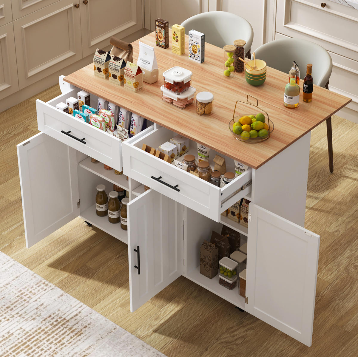 KÜCHENINSEL mit Klapptischplatte 129 x 71 x 91,5 cm MDF Weiß - Weiß, Holz (46/91.5/129cm) - Beauniv