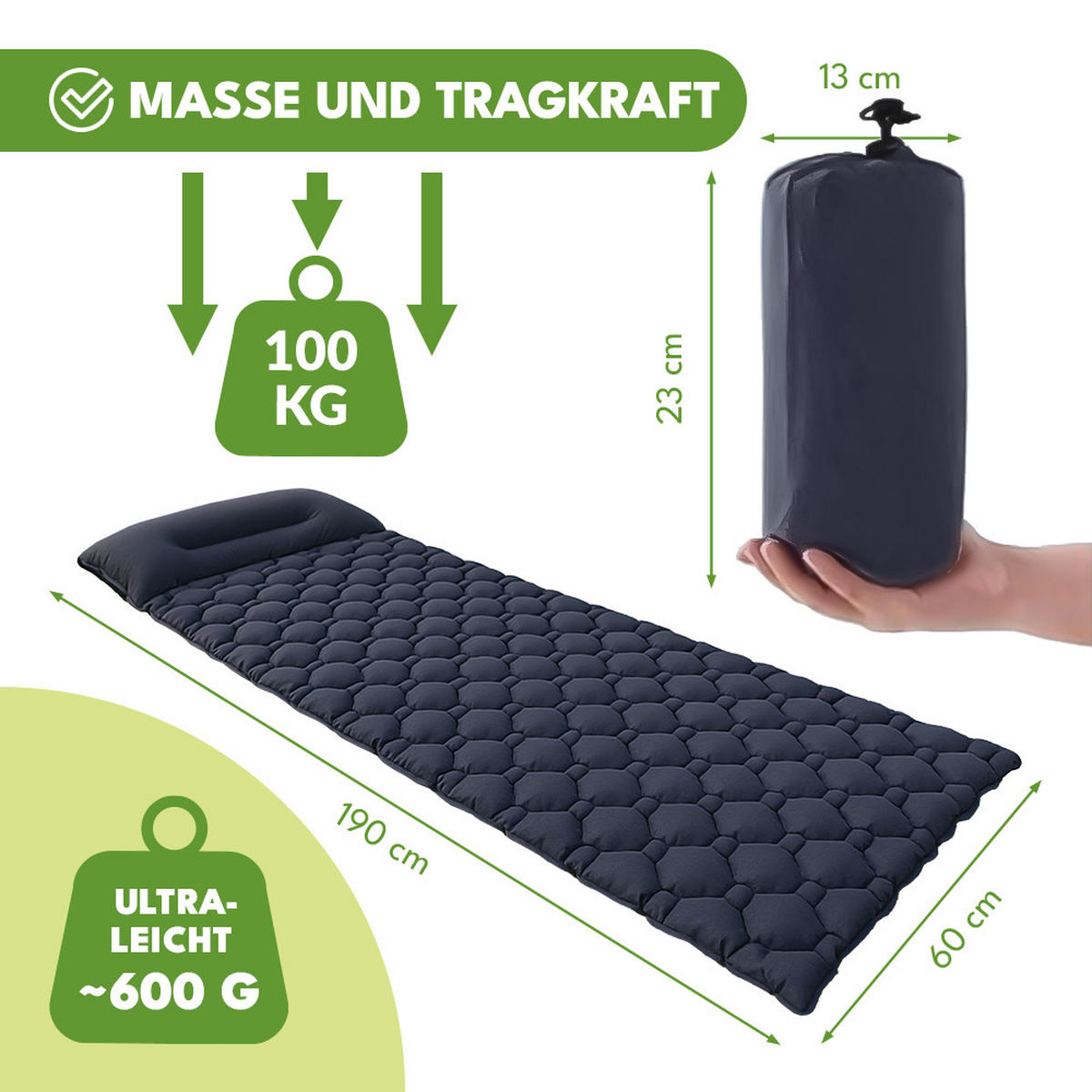 LUFTBETT Luftmatratze 190x60cm Dunkelblau - Dunkelblau, Textil