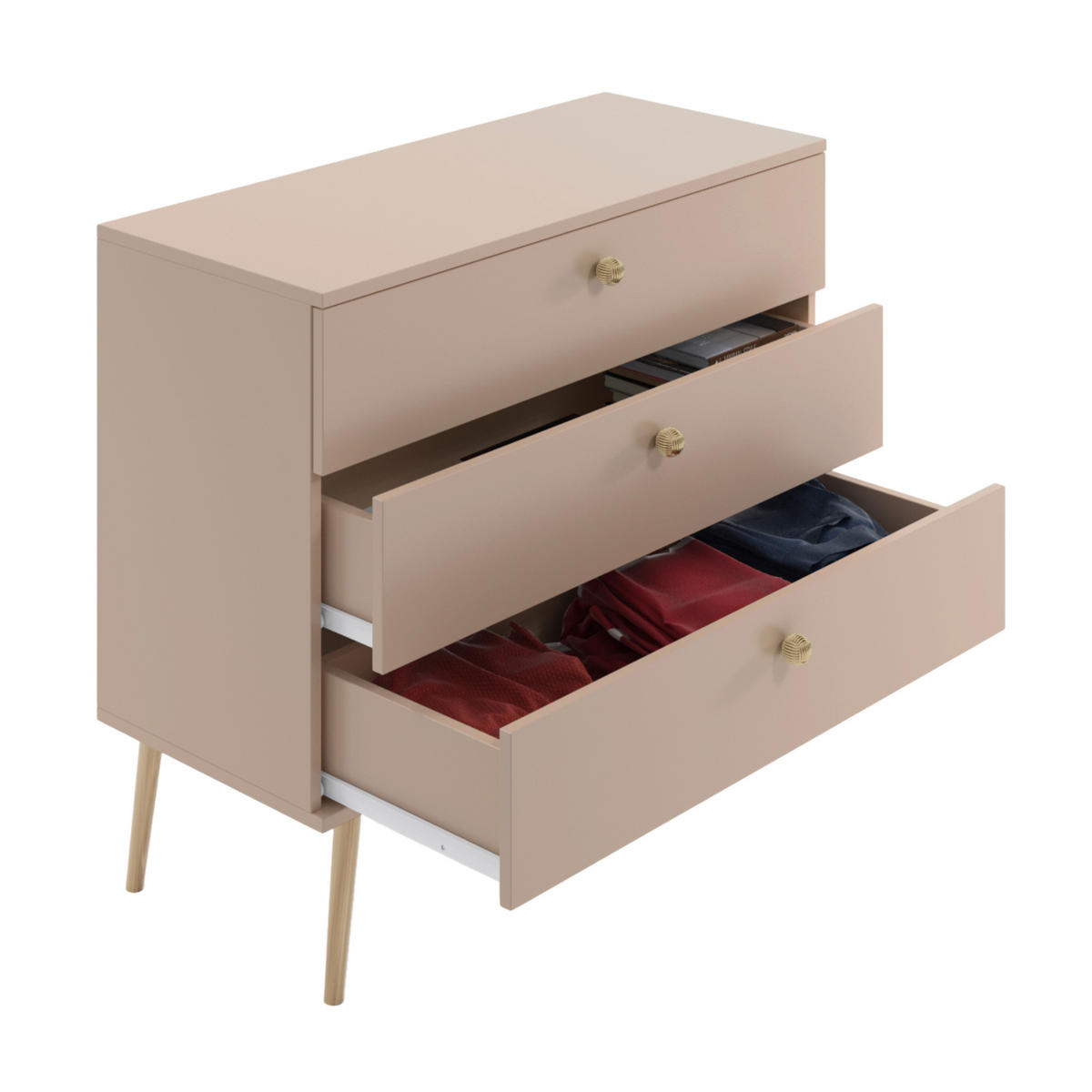 KOMMODE NATURA, 100 cm, Beige Macchiato, mit 3 Schubladen - Beige, Holz (100/85/41cm) - Excellent Home