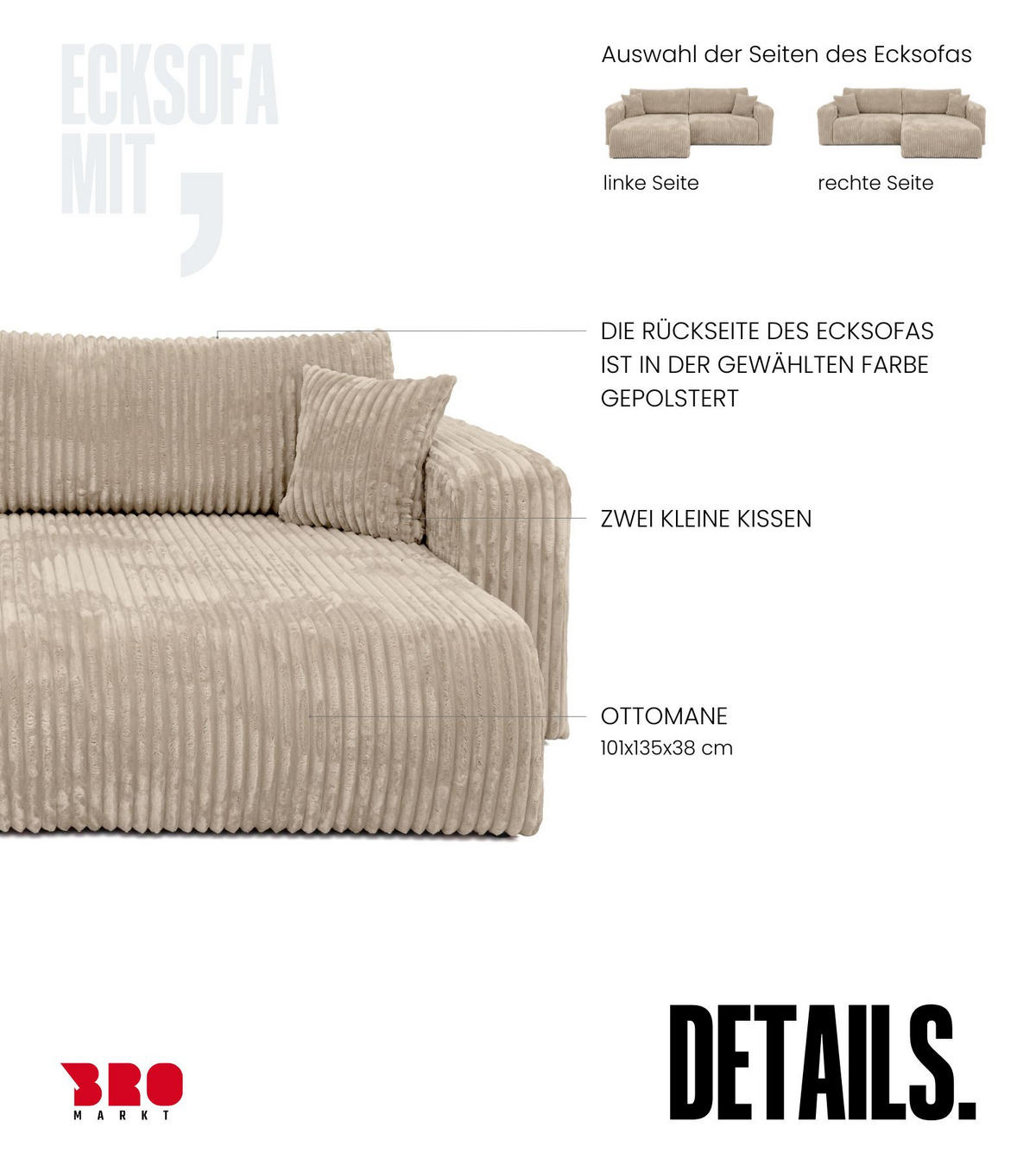 ECKSOFA mit Schlaffunktion TILIO Beige - Beige, Textil (244/148cm) - Bromarkt