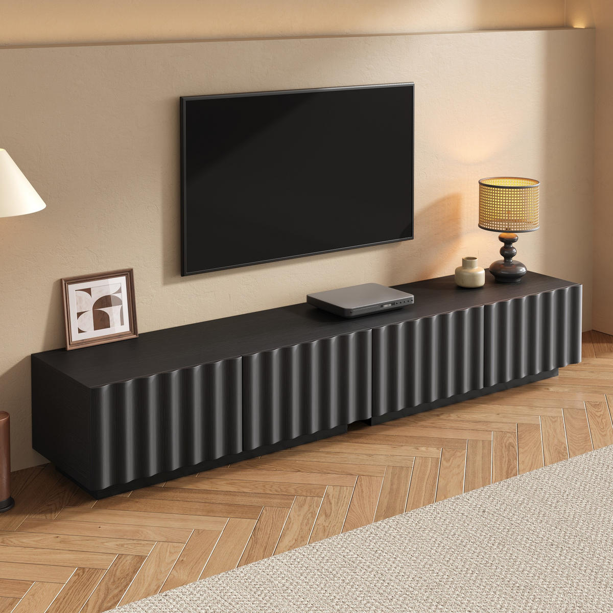 TV-SCHRANK Wellenfront Push-to-Open Stauraum modern - Schwarz, Holzwerkstoff (40/35/200cm) - FLIEKS