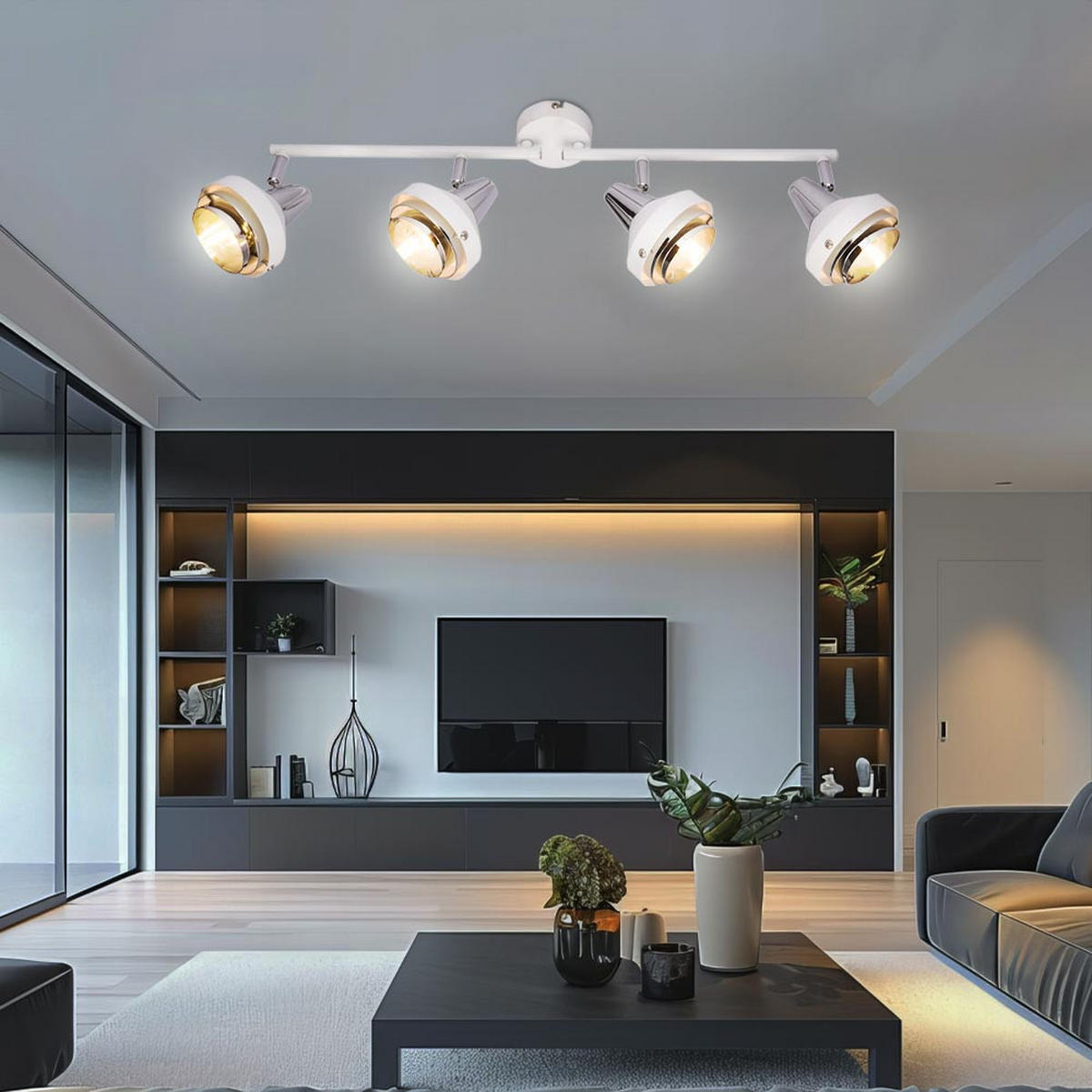 DECKENLEUCHTE RORGE Metall Weiß Chrom - Weiß, Metall (60.5/10/17.5cm) - Globo Lighting