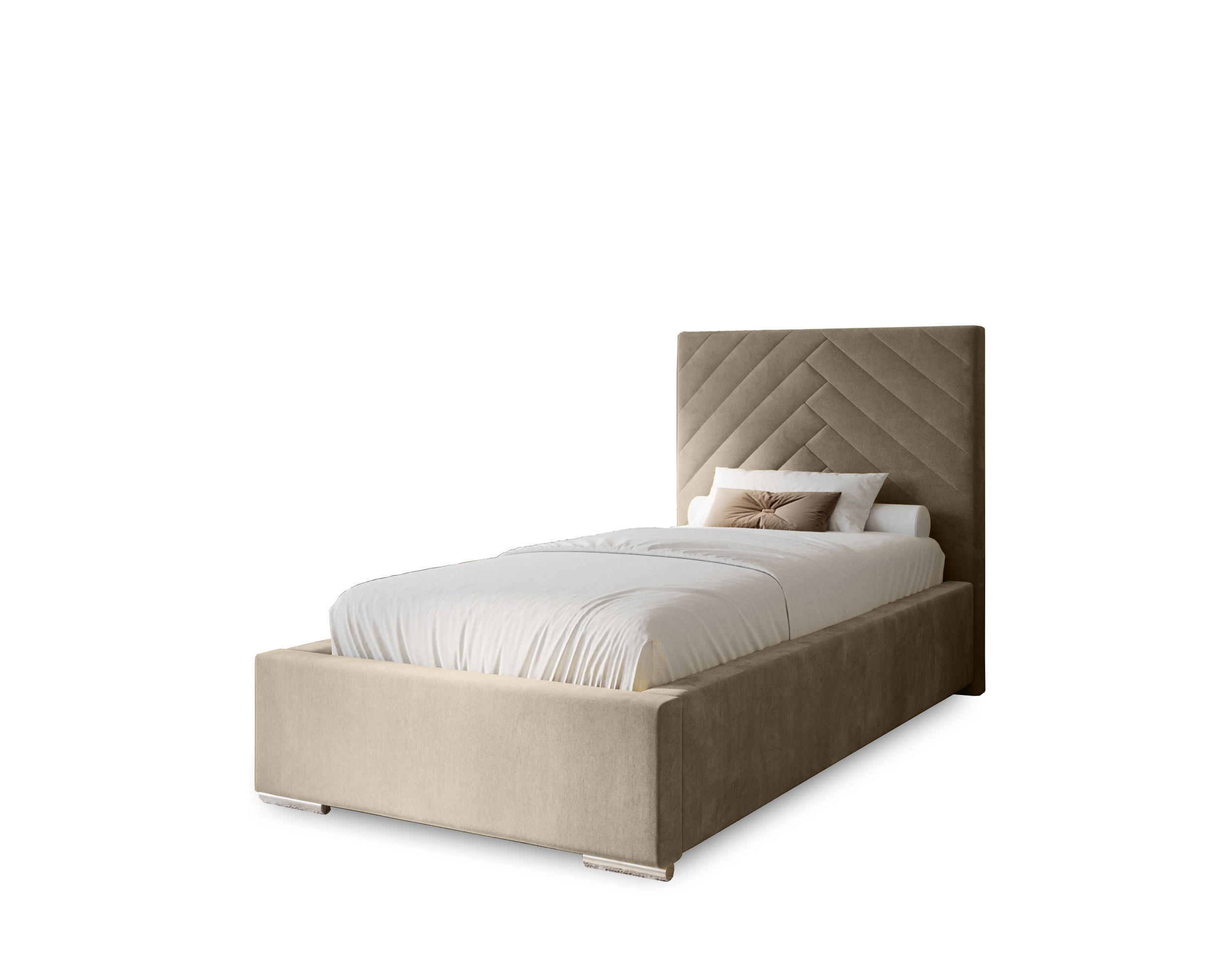 POLSTERBETT Aura 100x200 cm, Einzelbett mit Bettkasten und Lattenrost aus Holz, Velourstoff: Hellbraun - Hellbraun, Holz/Kunststoff (100/200cm) - Marpur