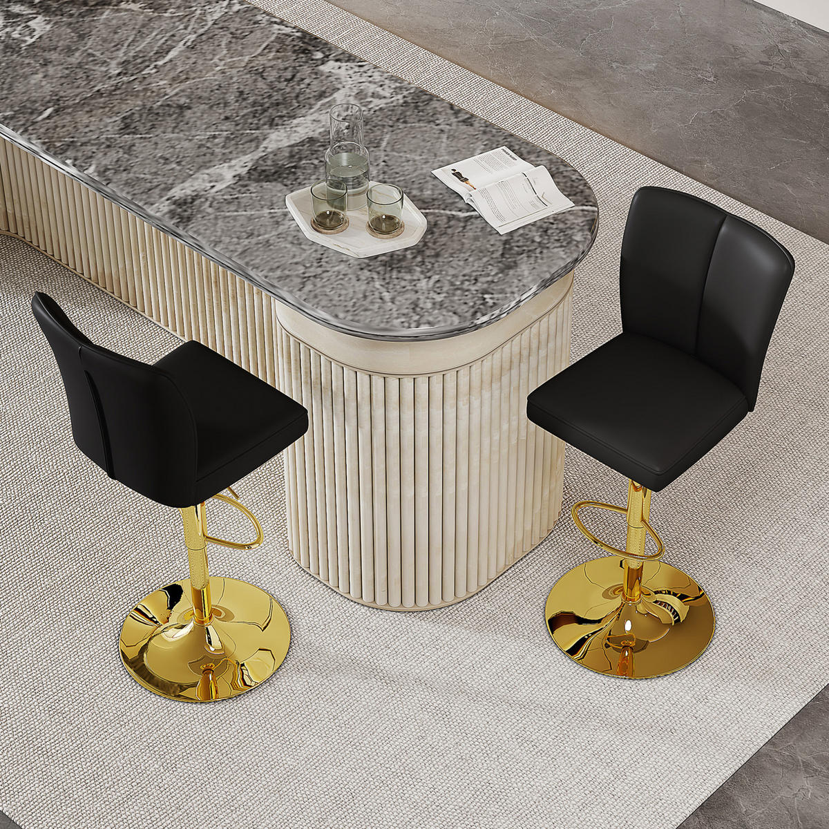 BARHOCKER höhenverstellbar drehbar 63-85 cm Schwarz-Gold 2er-Set - Goldfarben, Metall (44/117.5/44.5cm) - Meubliv