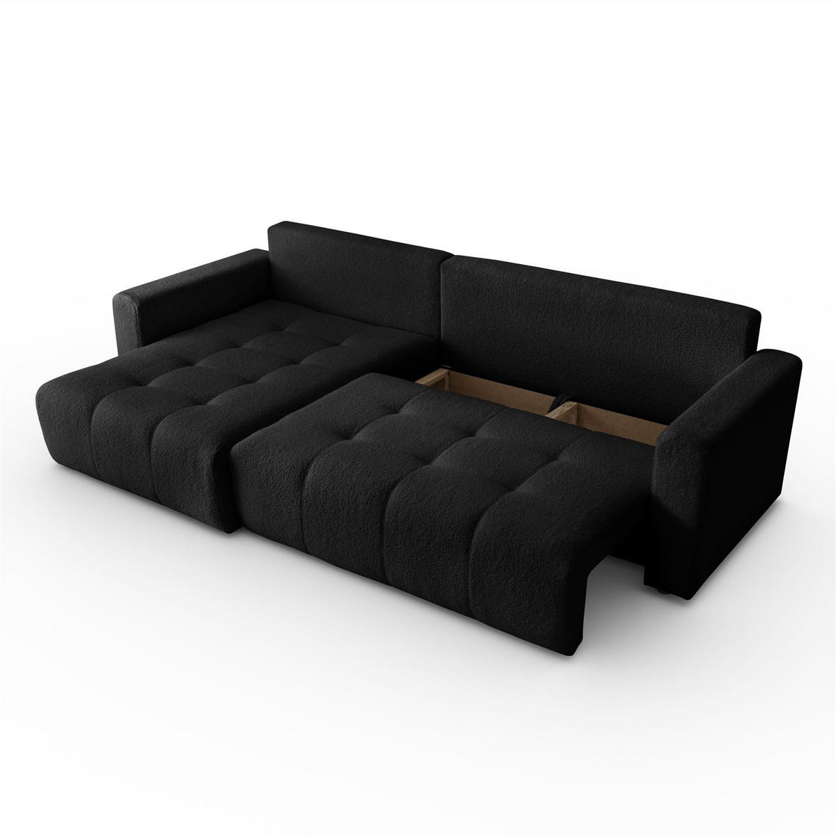 ECKSOFA VIENNA Stil Bettkasten und Funktionalität Bouclé Schwarz Links - Schwarz, Holz (143/261cm) - Kaiser Möbel