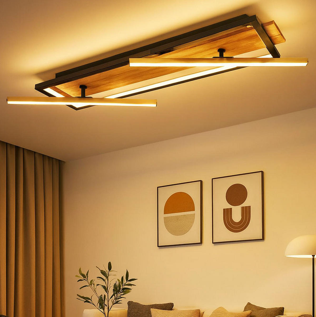 LED DECKENLEUCHTE Holz Schwarz Messing - Schwarz, Metall (81.5/40.5/9cm) - Globo Lighting