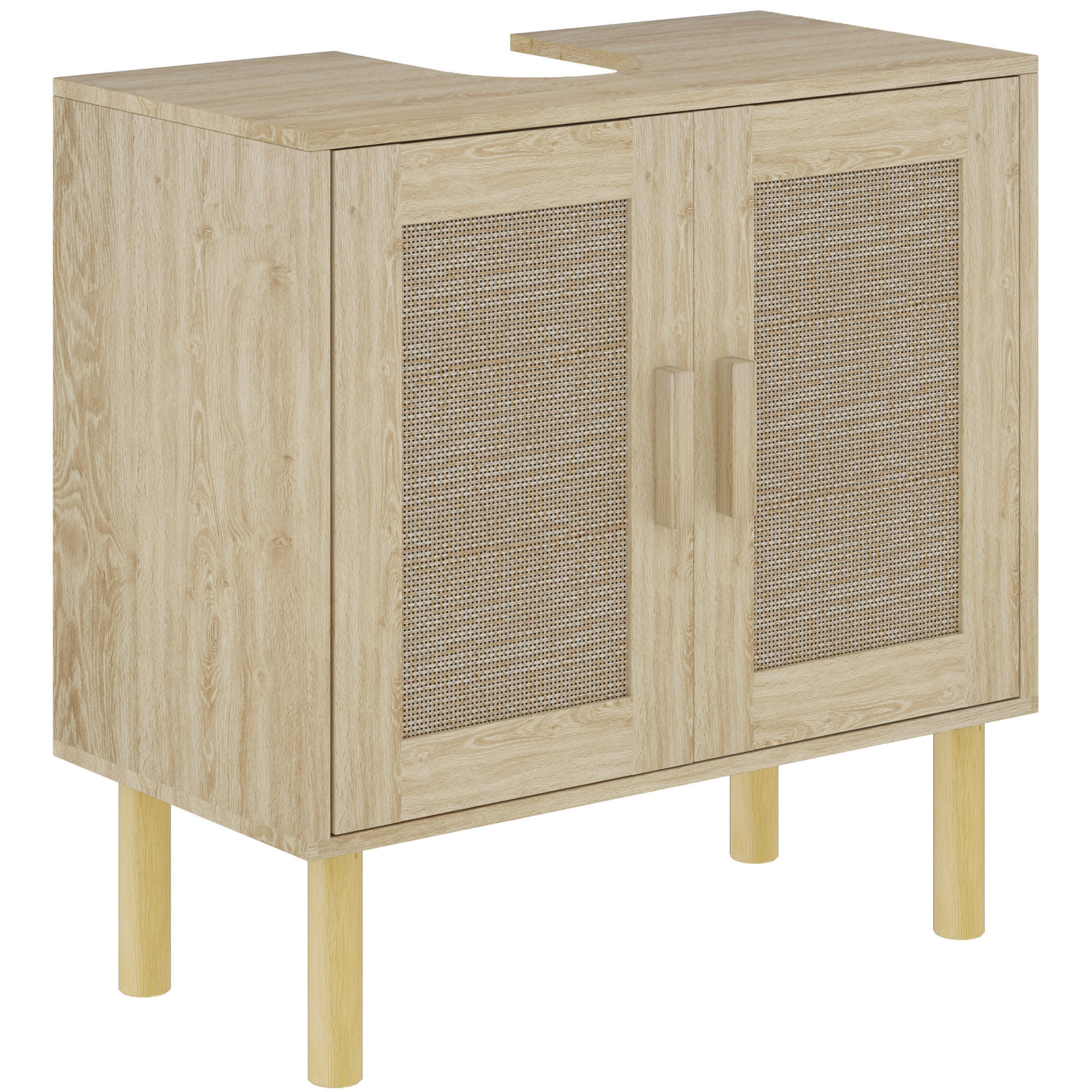 WASCHBECKENUNTERSCHRANK DE-15898 U-Aussparung, 2 Ebenen mit Rattantüren Eiche - Eichefarben, Holzwerkstoff (60/60/30cm) - ComfortXL
