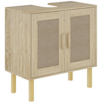 WASCHBECKENUNTERSCHRANK DE-15898 U-Aussparung, 2 Ebenen mit Rattantüren Eiche - Eichefarben, Holzwerkstoff (60/60/30cm) - ComfortXL