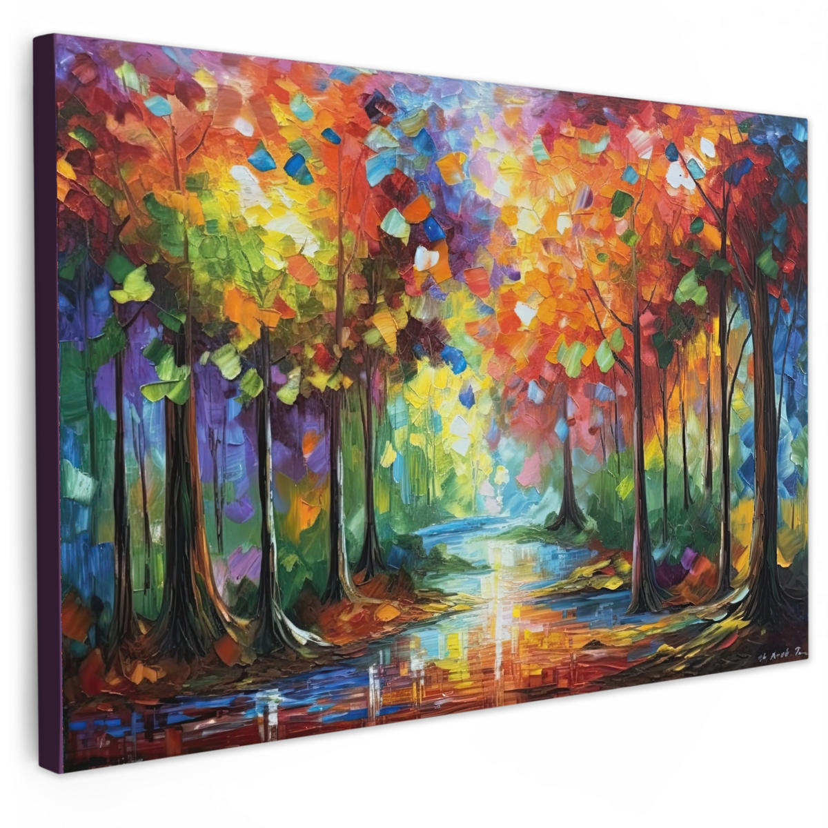 LEINWANDBILD Landschaft - Wald - Farben - Natur Gemälde 60x40 cm - Multicolor, Textil (60/40cm) - MuchoWow