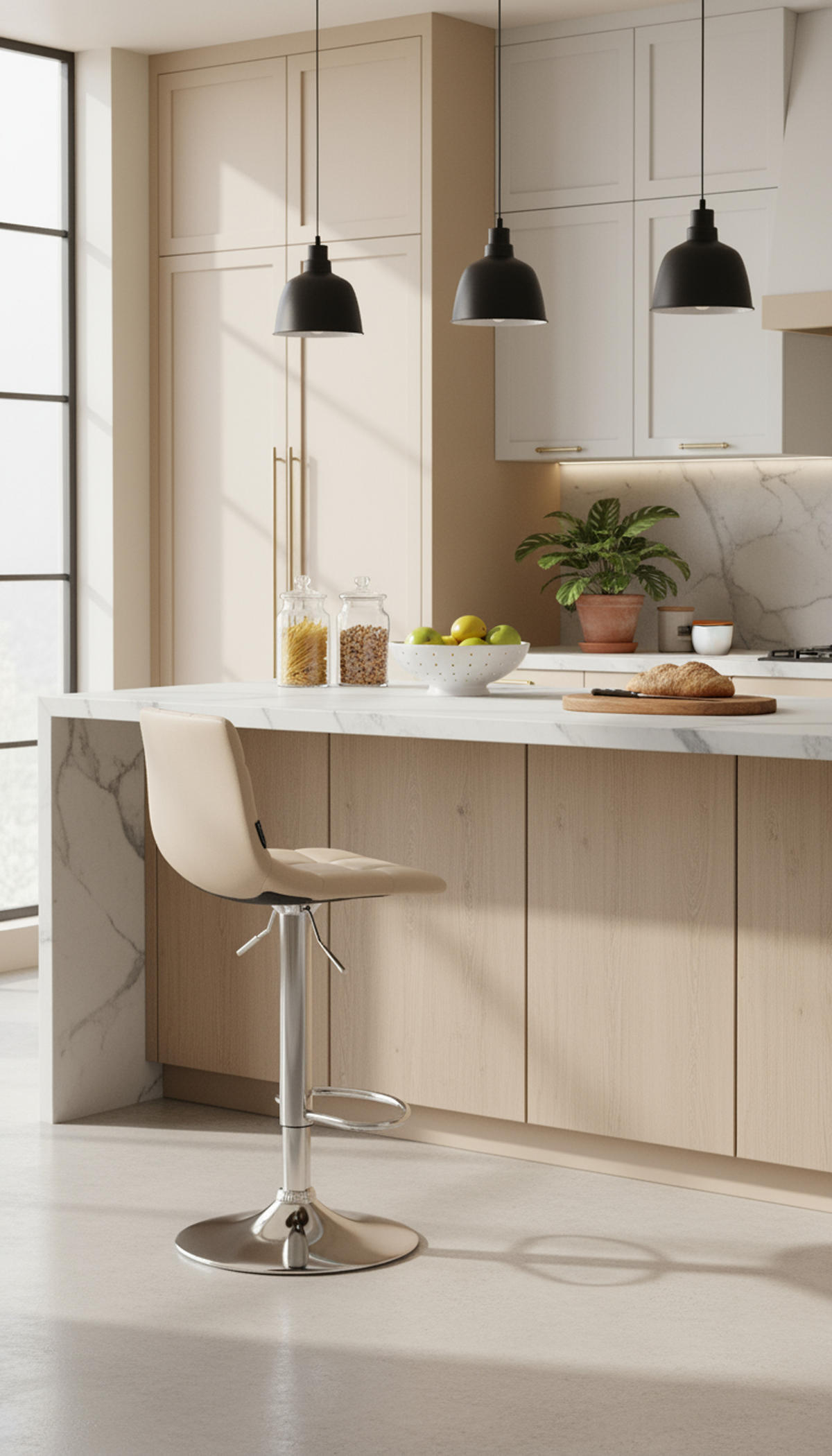 BARHOCKER James Kunstleder chrom creme - Chromfarben/Naturfarben, Kunststoff/Metall (43/108.5/46.5cm) - TPFLiving