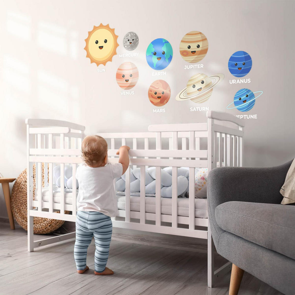 WANDAUFKLEBER 130x238cm - Lächelnde Planeten - Multicolor, Kunststoff (130/238/0.1cm) - Wallfluent