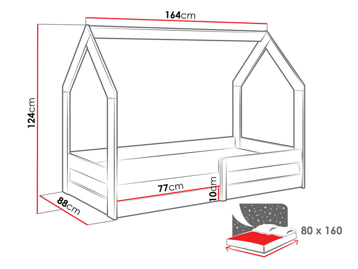 HAUSBETT Pola - Grau, Holz (80/160cm) - MIRJAN24