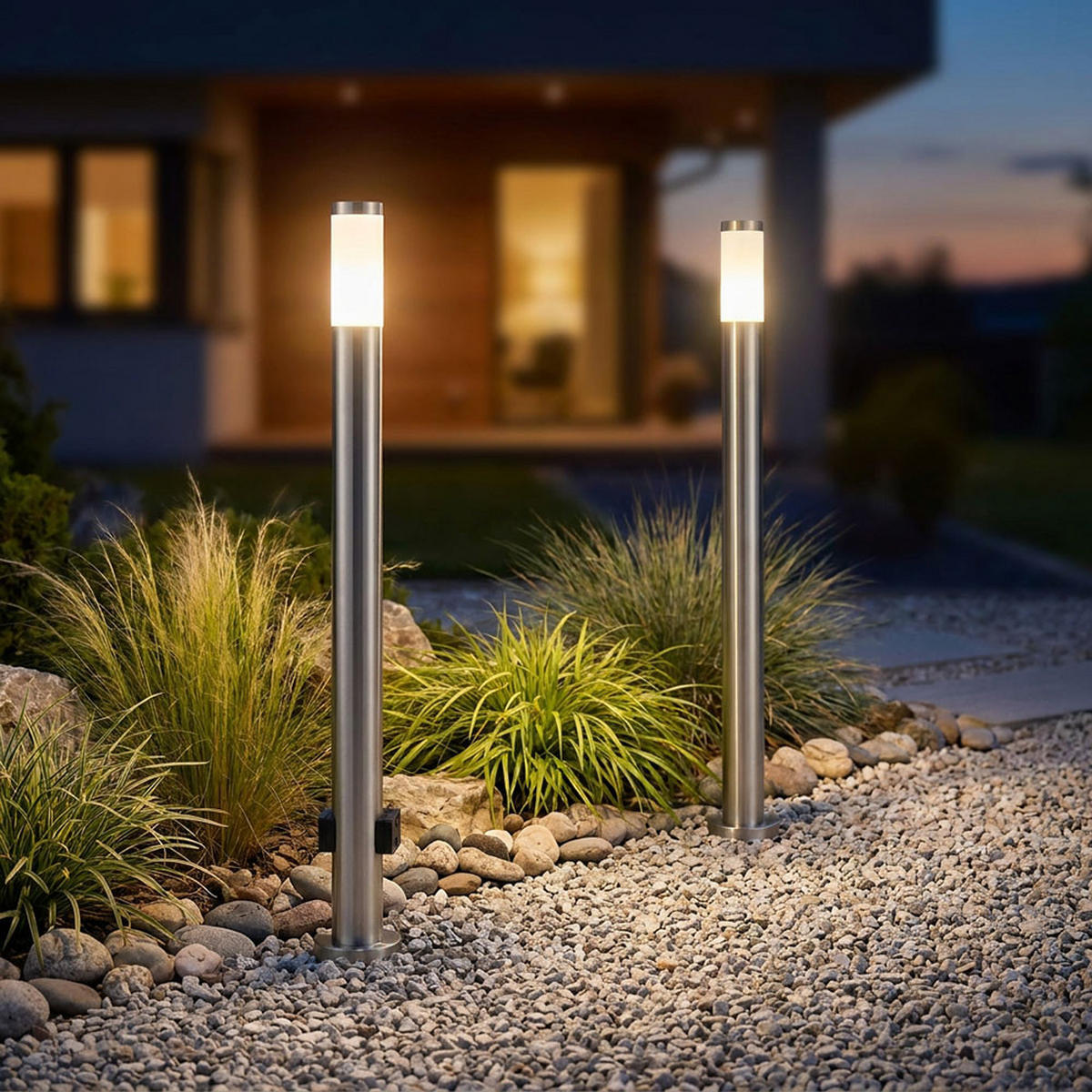 WEGLEUCHTE Edelstahl Opal Silber 2er Set - Silberfarben, Metall (12.7/12.7/110cm) - Globo Lighting