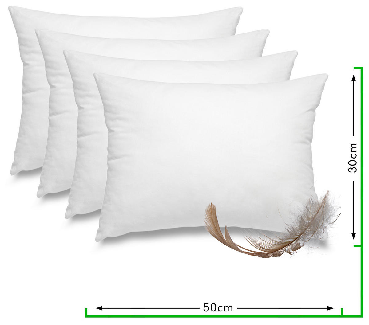 FEDERKISSEN 4er Set 100% Federn 30/50 cm Bezug aus 100% Baumwolle - Weiß, Textil (50/30cm) - wometo