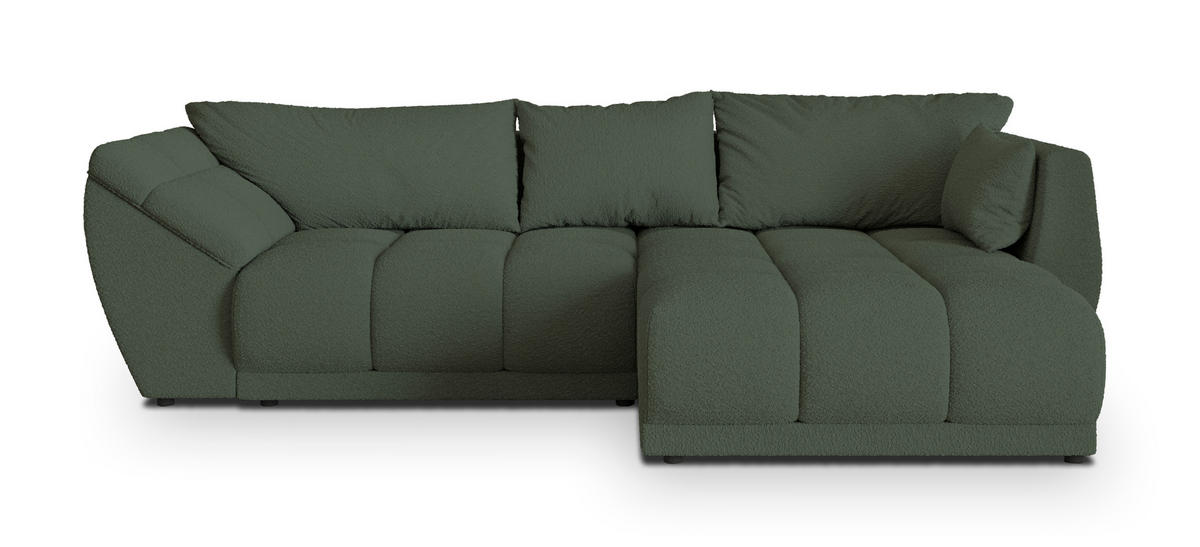 ECKSOFA ORENTI R-S Grün Boucle-Stoff mit Schlaffunktion - Grün, Holz (287/182cm) - MASSENO