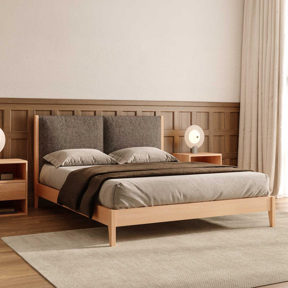 MASSIVHOLZBETT Vena aus Buche 200x220 cm, Storm 06 - Beige/Buchefarben, Holz (200/220cm) - Danzz