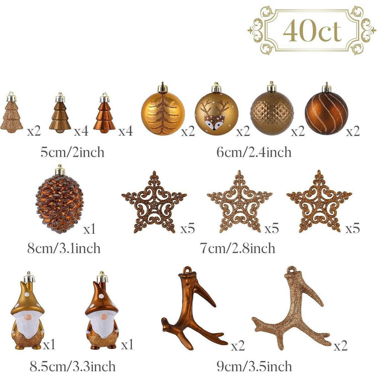 WEIHNACHTSKUGELN Set 40-teilig Bronze Waldland - Multicolor, Kunststoff (9/9/9cm)