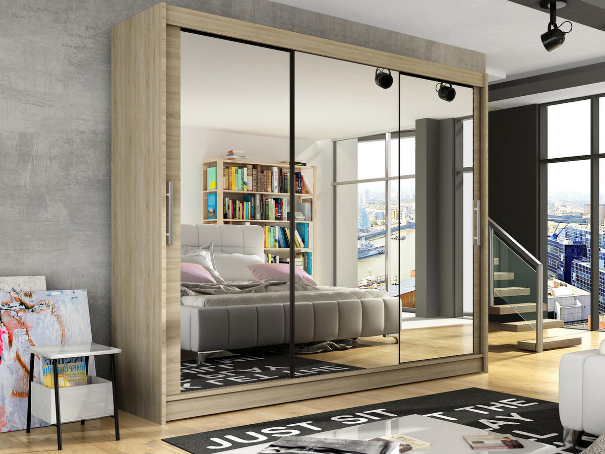 KLEIDERSCHRANK Aston III - Silberfarben/Sonoma Eiche, Holzwerkstoff/Kunststoff (250/215/58cm) - MIRJAN24