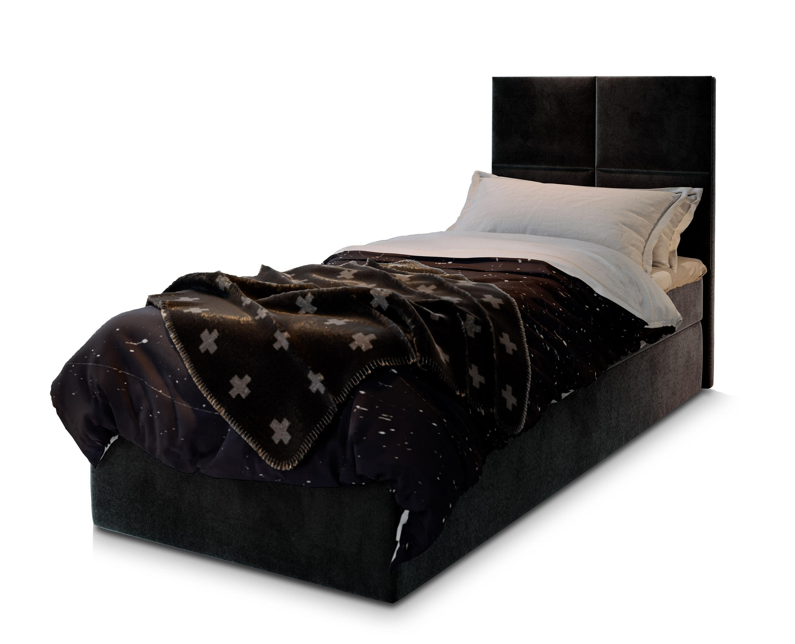 POSTEL BOXSPRING LENA 100x200 cm, s matrací a úložným prostorem, černá - černá, kompozitní dřevo/textil (100/200cm) - MASSENO