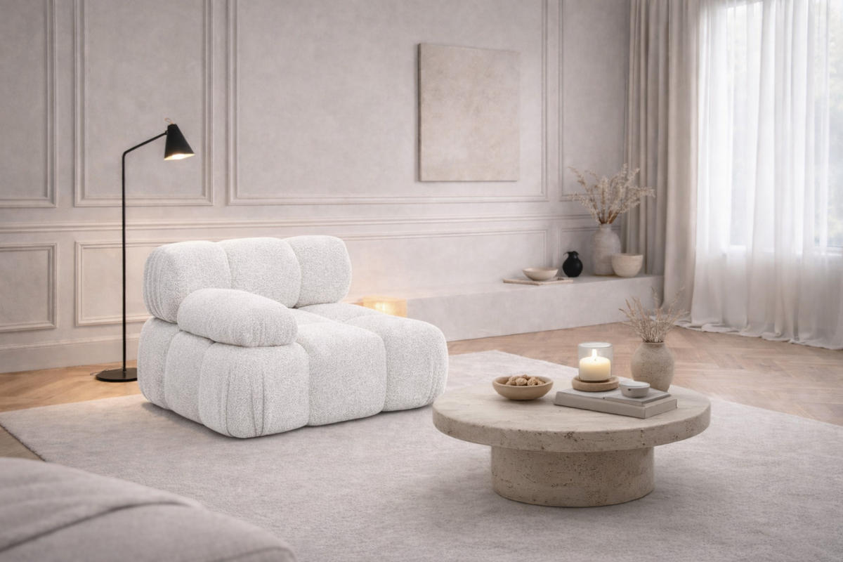 MODUL Seitlich, Für Modulares System, Stoff Abriamo, Ecru, Links, Selia - Ecru, Holz (95/70/95cm) - Kaiser Möbel