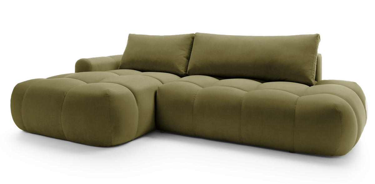 ECKSOFA Ombo Olivgrün Velours 280 cm - Schwarz/Olivgrün, Kunststoff/Textil (280/165cm) - Selsey