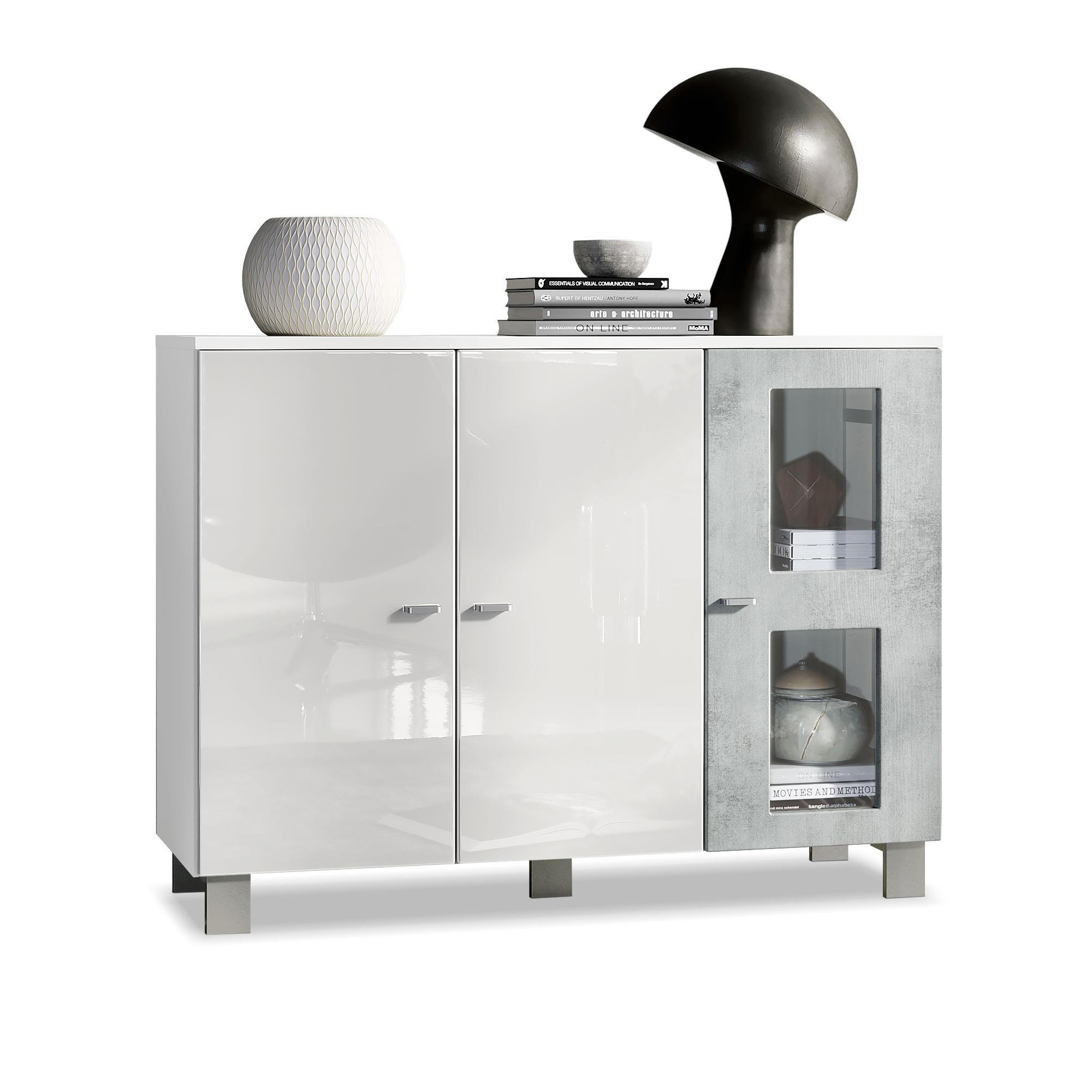SIDEBOARD Denjo Tür in Beton Oxid Optik - Hellgrau, Holzwerkstoff (107/81/35cm) - Vladon