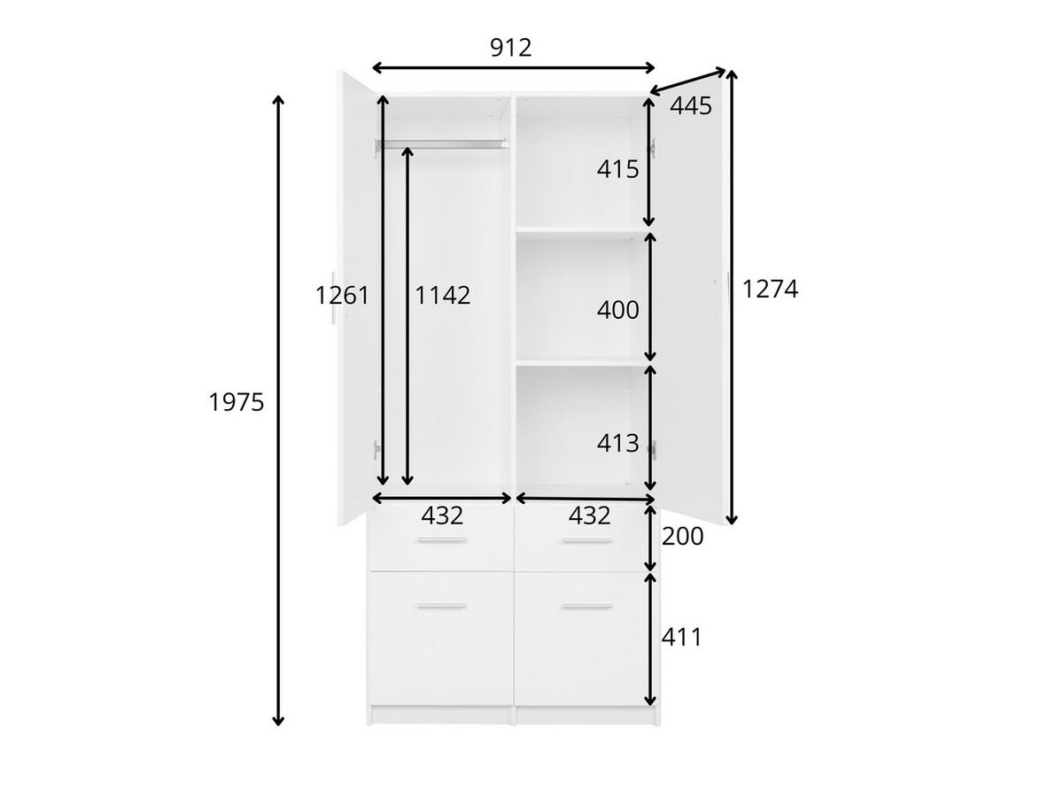 KLEIDERSCHRANK SOLENA 03 - 91.2×197,6×53,6 cm 2 Türen & 4 Schubladen Wellington Eiche - Eichefarben, Holz/Holzwerkstoff (91.2/197.6/53.6cm) - Milaros Markt