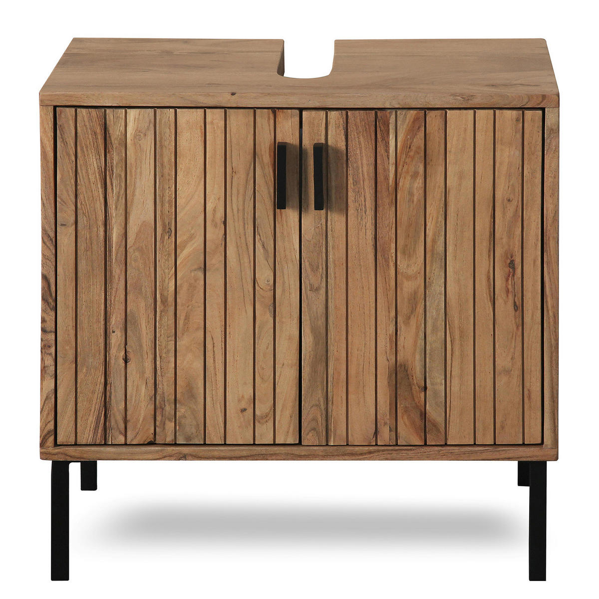 MASSIVER WASCHBECKENUNTERSCHRANK - Massivholz Akazie - Schwarz/Akaziefarben, Holz/Metall (60/60/32cm) - home24