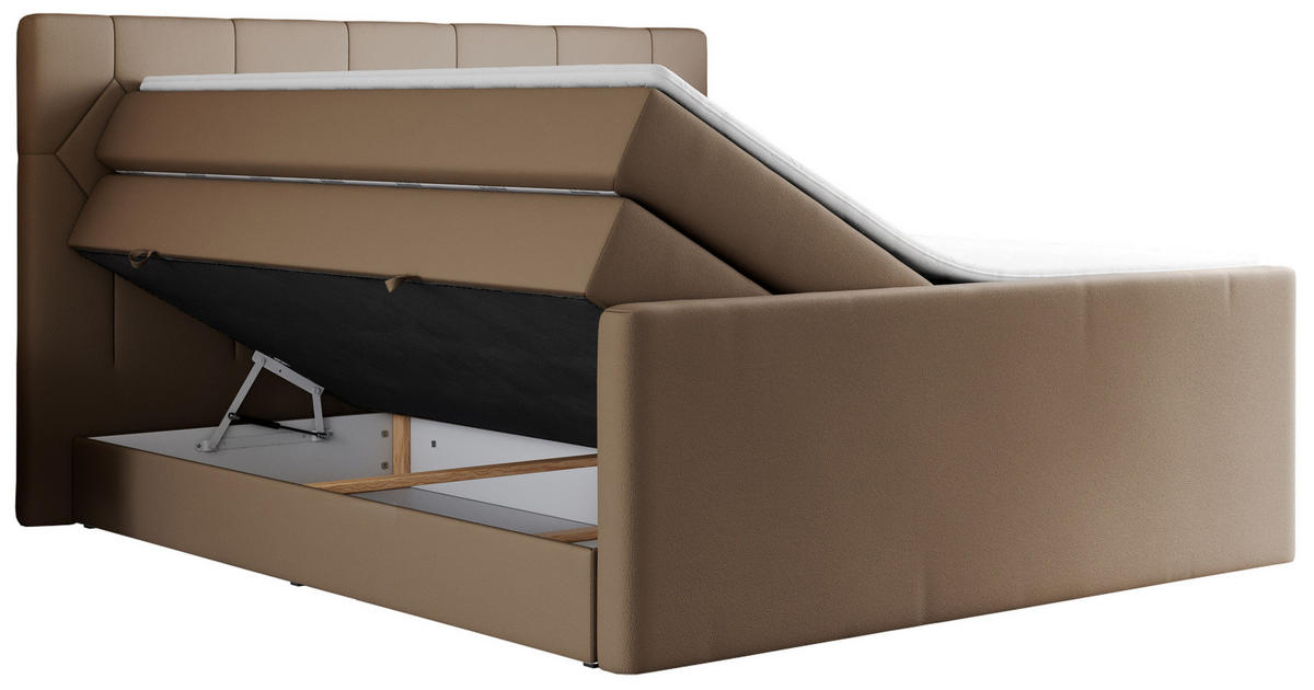 BOXSPRINGBETT KING EIGAR 140/200 Braun Kunstleder - H4 - Braun, Holz/Textil (140/200cm) - MKS